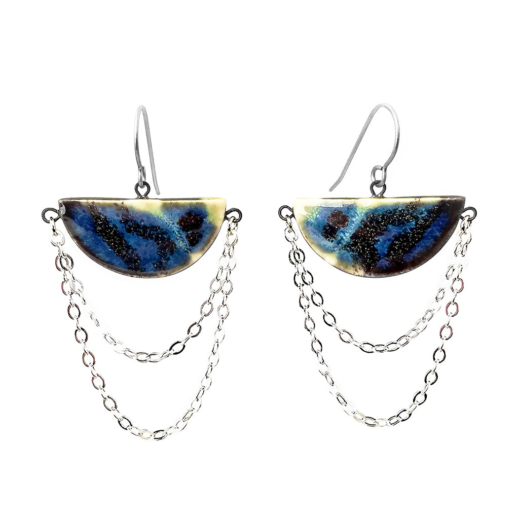 Draped Chain Glazed Half Moon Earrings