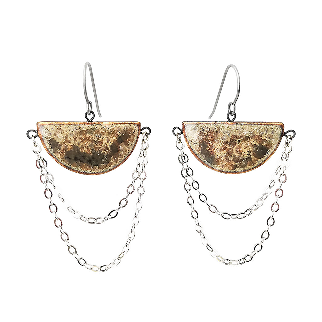 Draped Chain Glazed Half Moon Earrings