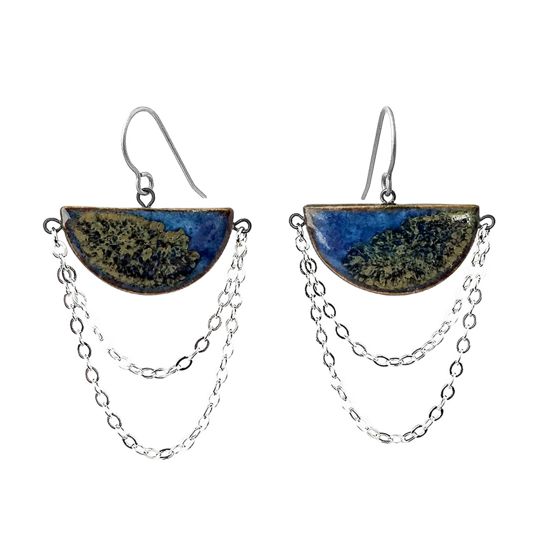 Draped Chain Glazed Half Moon Earrings
