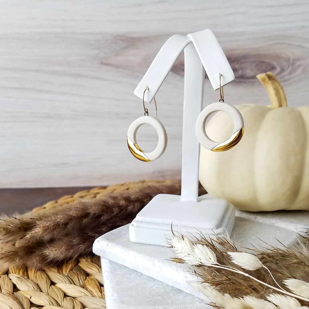 Lustre Ring Earrings in White and Gold