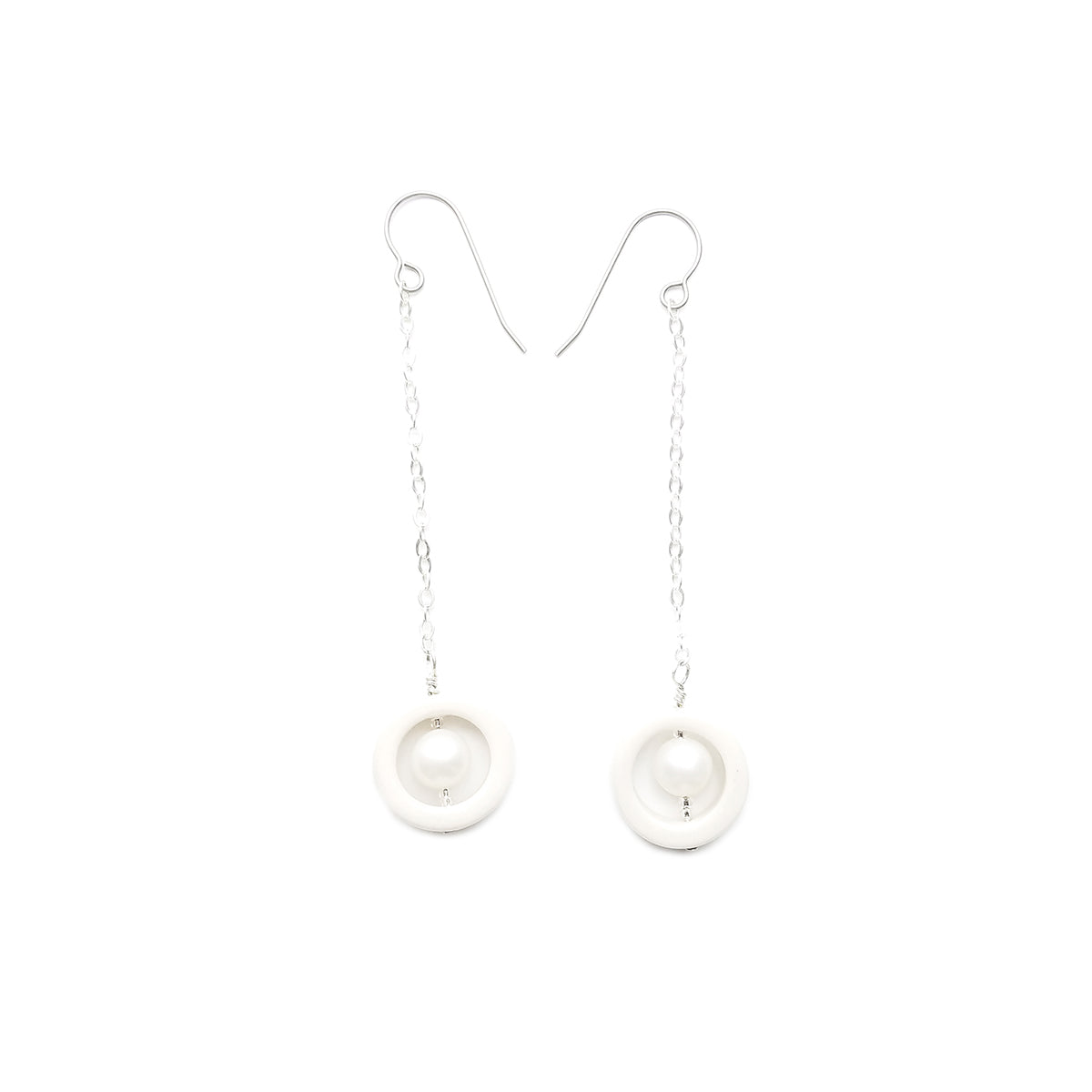 Porcelain and Pearls Long Drop Earrings