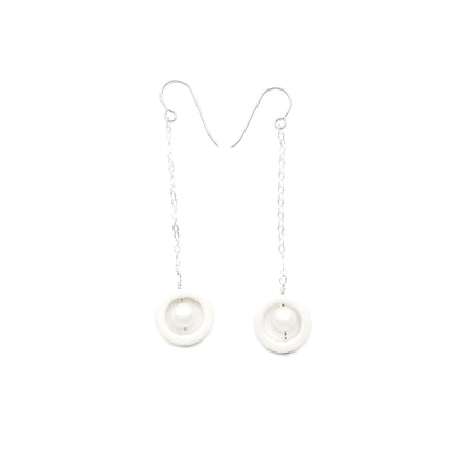 Porcelain and Pearls Long Drop Earrings